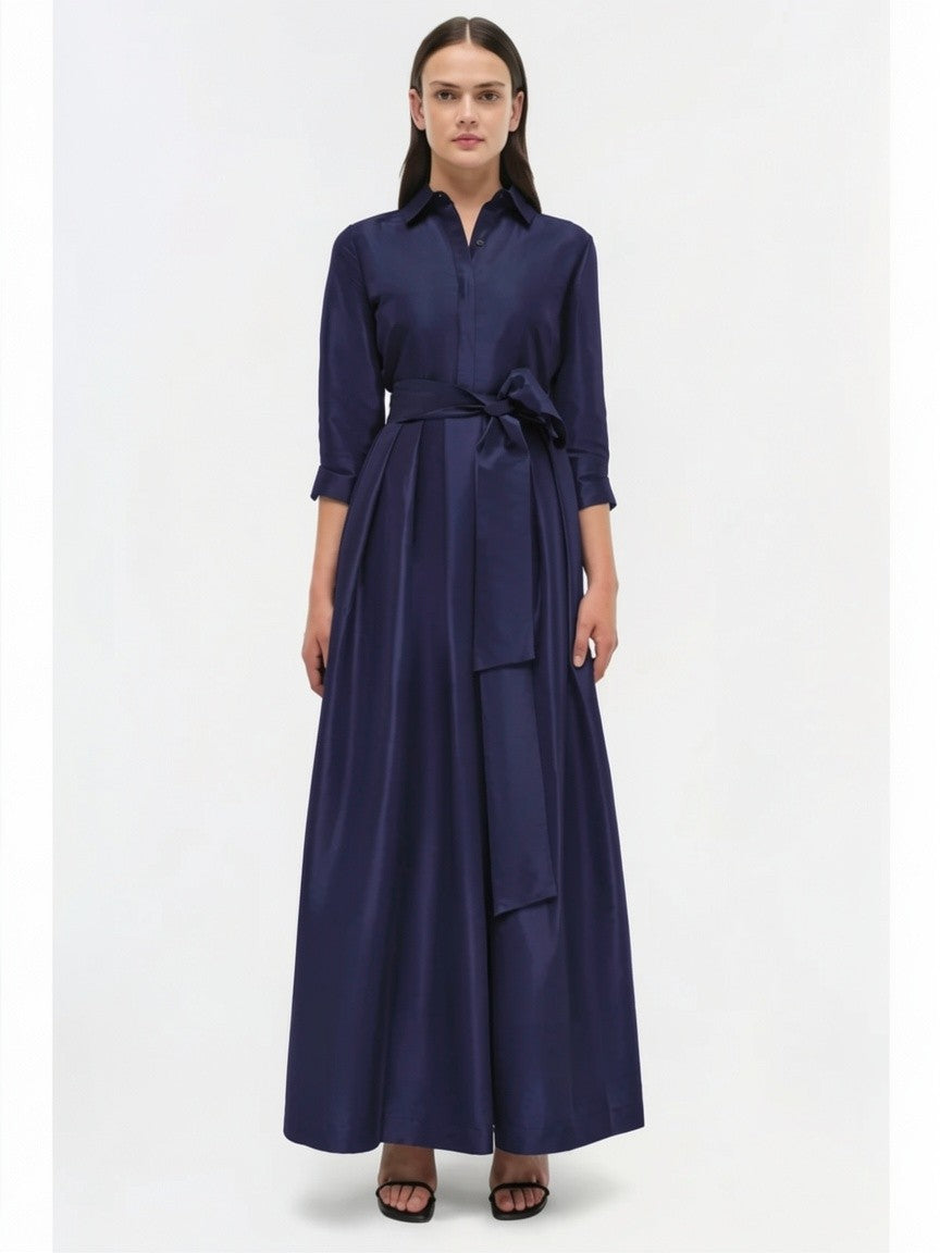 SMK-JULIP NAVY TAFFETA BELT DRESS