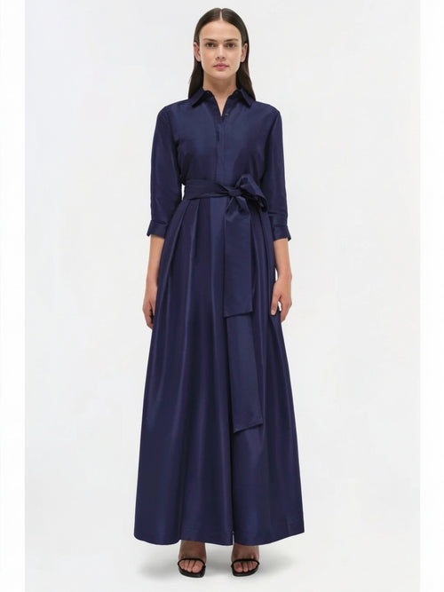 SMK-JULIP NAVY TAFFETA BELT DRESS