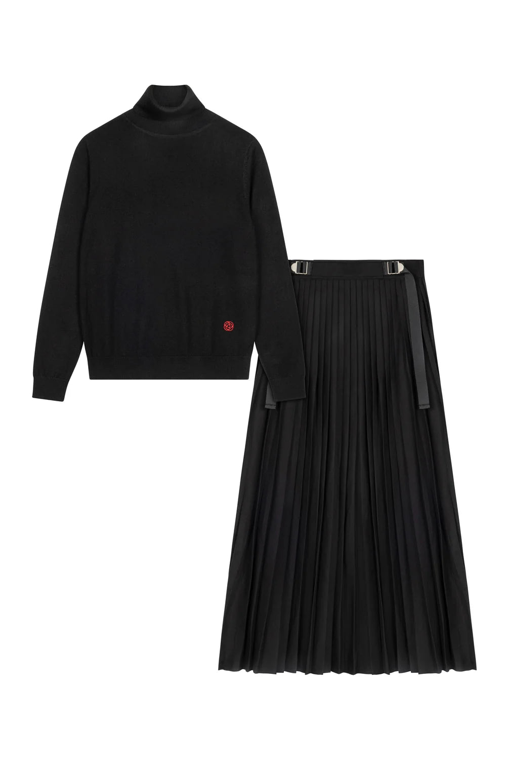 AVG-202609S BLACK PLEATED BUCKLE SKIRT