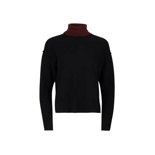 NUE-NUA5050 BLACK&WINE ROLL NECK TOP