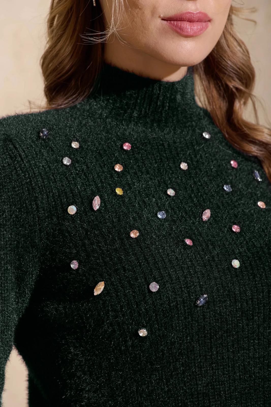 ROP-RPW2544 GREEN EMBELLISHED KNIT TOP