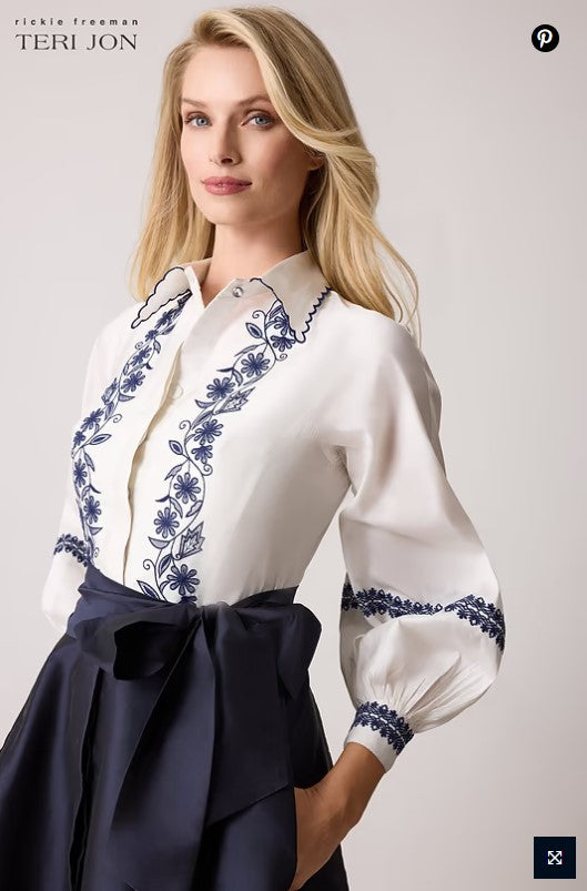 TRJ-259247 TAFFETA WHITE & NAVY DRESS