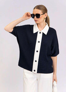 CST-F2557 NAVY&ECRU CARDIGAN