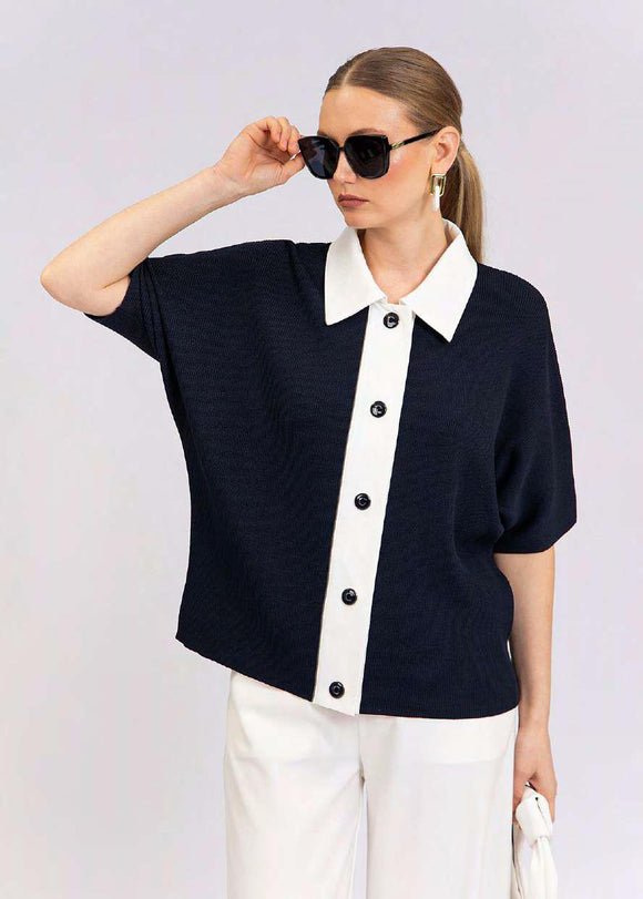 CST-F2557 NAVY&ECRU CARDIGAN