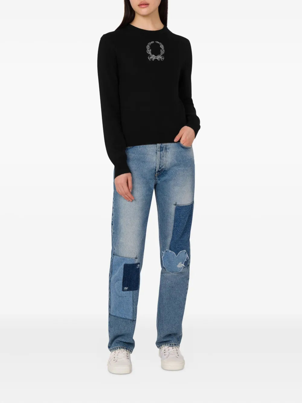 MSC-A0930 BEIGE&BLACK WREATH LOGO TOP