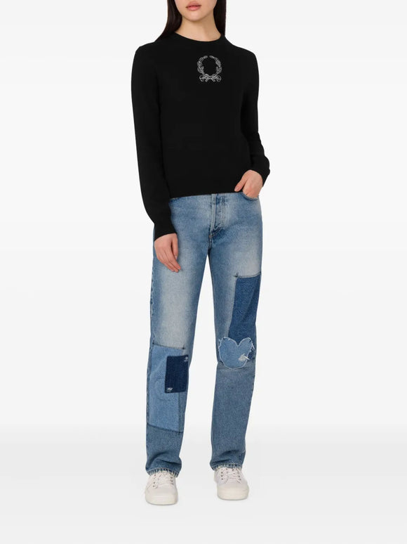 MSC-A0930 BEIGE&BLACK WREATH LOGO TOP
