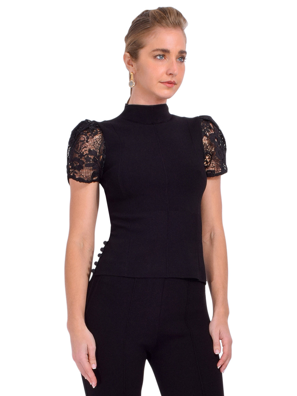 PLM-S252-70368VRW BLACK CORDED LACE TOP