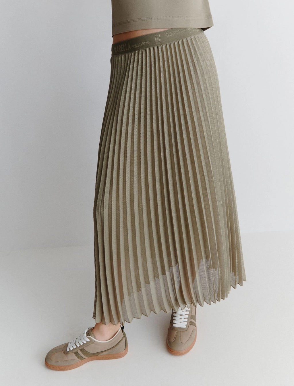 MRL-2513101065 ACERBO GREEN PLEATED SKIRT