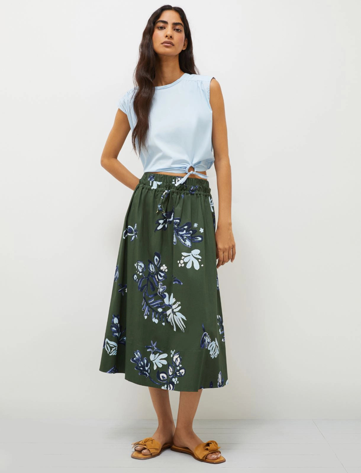 MRL-251310107 ZAMBIA DARK GREEN FLORAL SKIRT