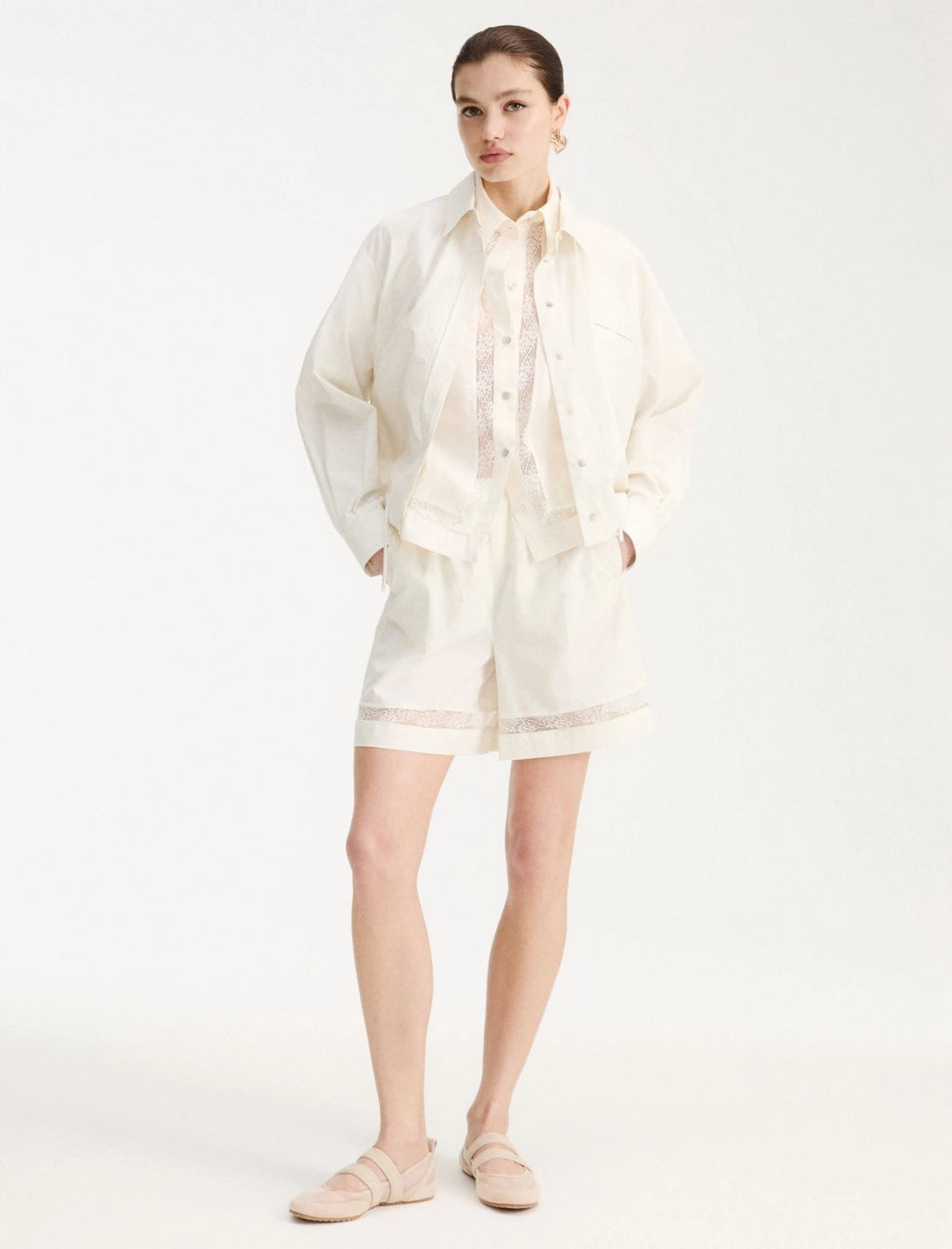MRL-2613111055 MLMWHISKY IVORY LACE TRIM BLOUSE