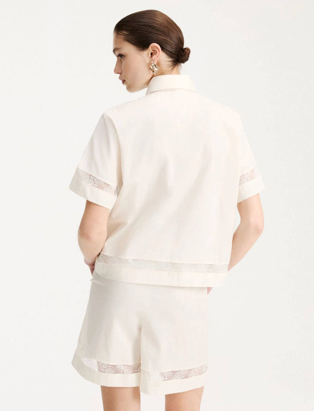 MRL-2613111055 MLMWHISKY IVORY LACE TRIM BLOUSE