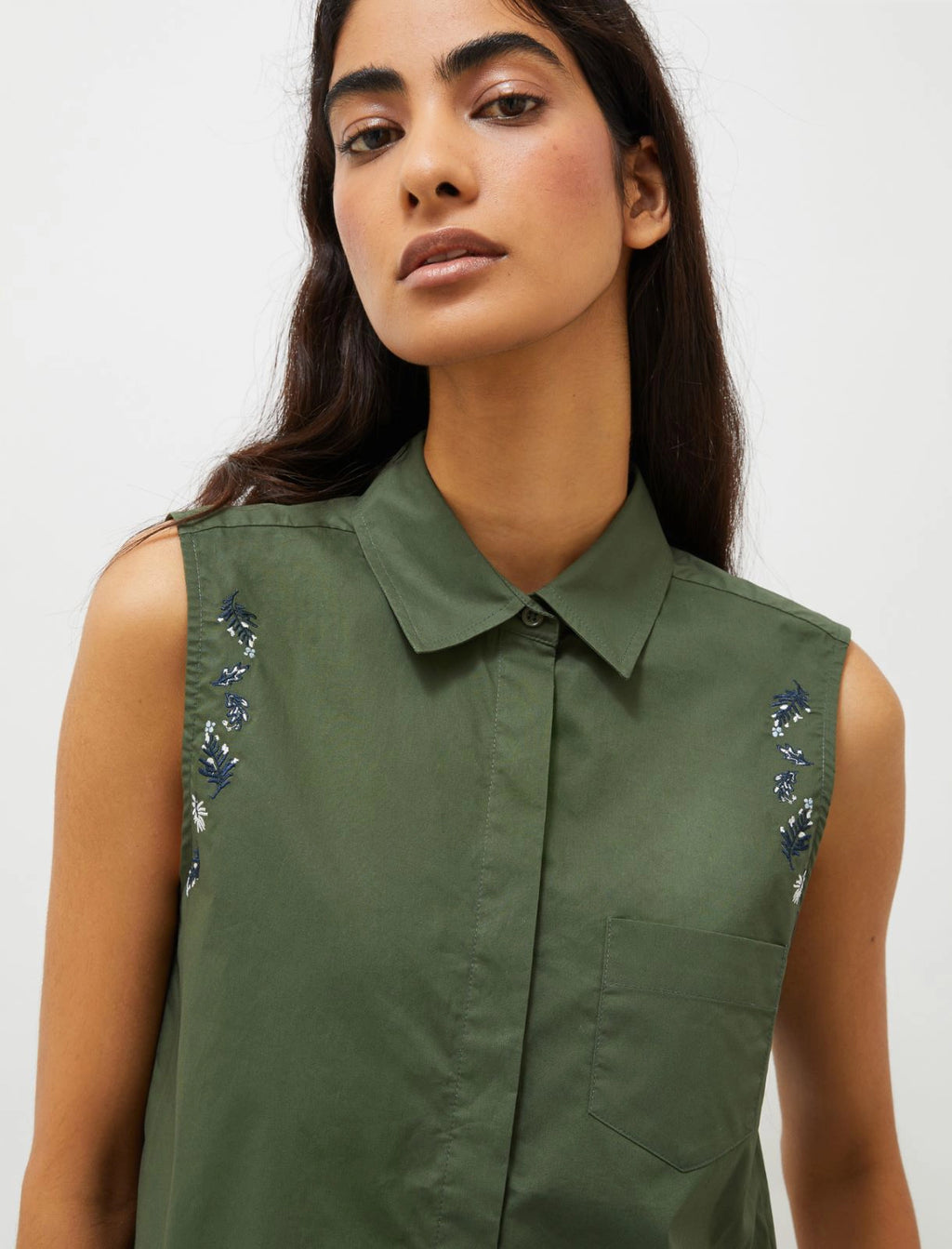 MRL-251316110 SAVOIA DARK GREEN SLEEVELESS BLOUSE