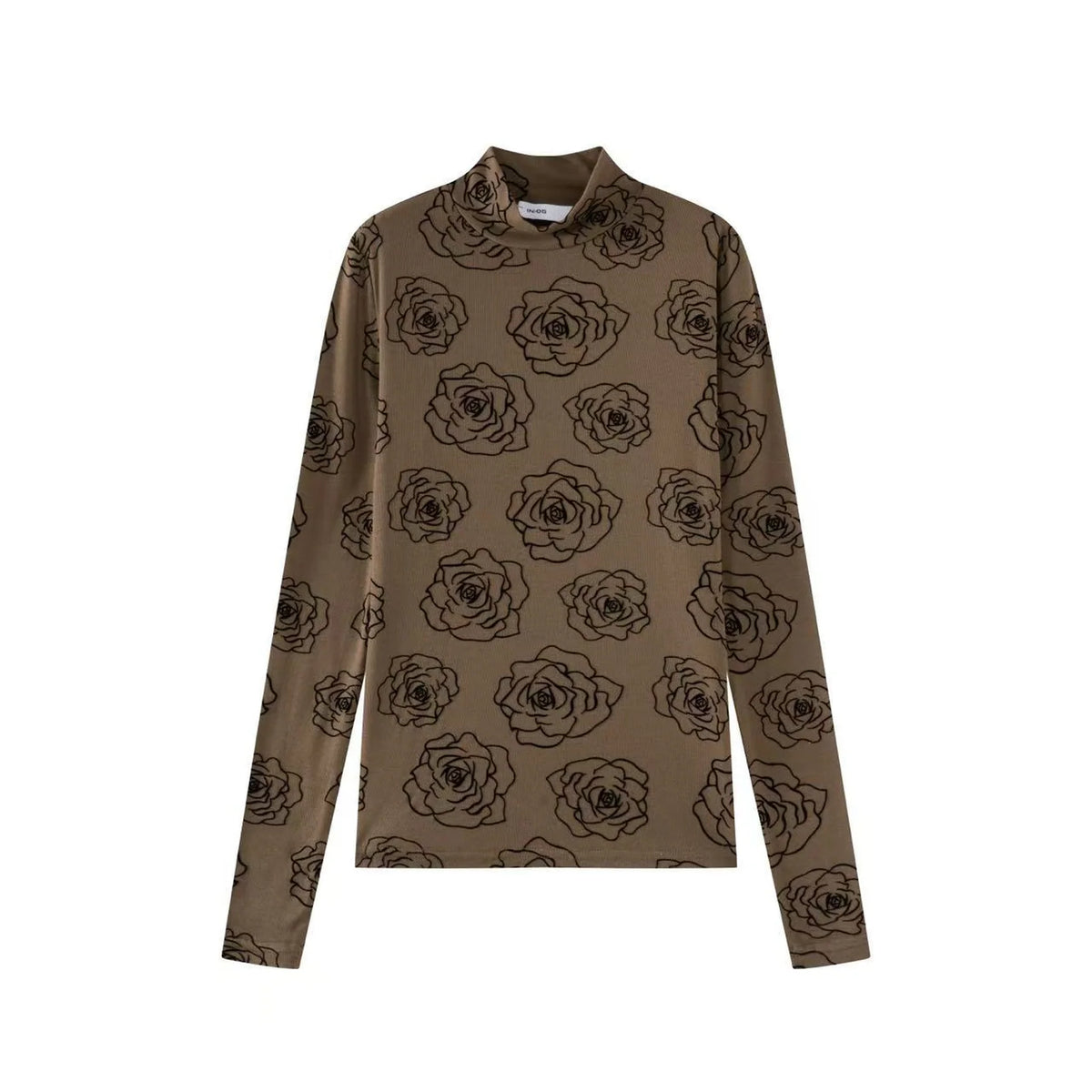 INO-M2-316BR BROWN ROSE PRINT TURTLENECK