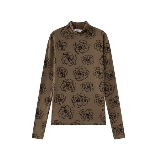 INO-M2-316BR BROWN ROSE PRINT TURTLENECK