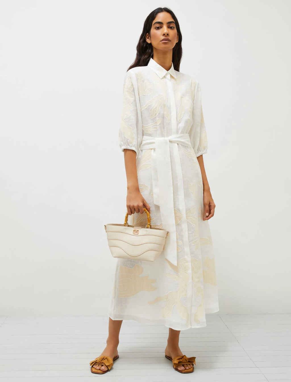 MRL-251322125 NOTA WHITE&BEIGE EMBROIDERY DRESS