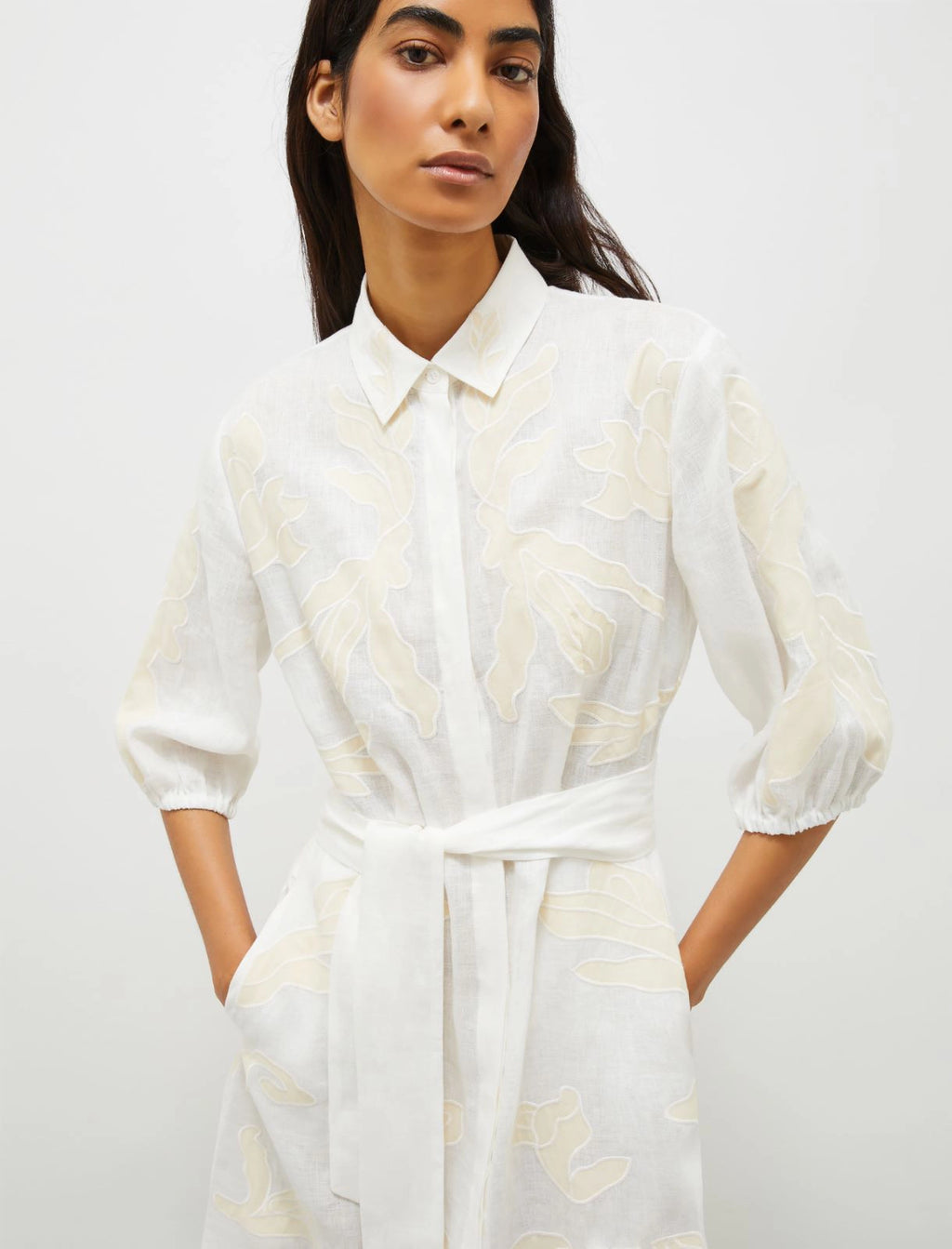 MRL-251322125 NOTA WHITE&BEIGE EMBROIDERY DRESS