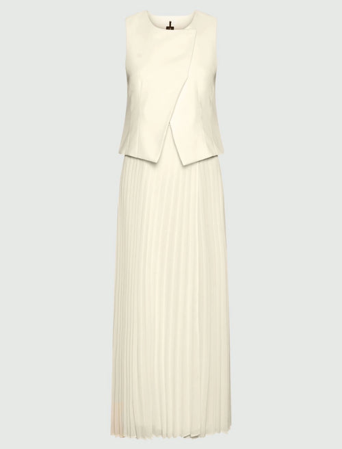 MRL-22322043 MLTPRIMO IVORY PLEATED SUIT DRESS