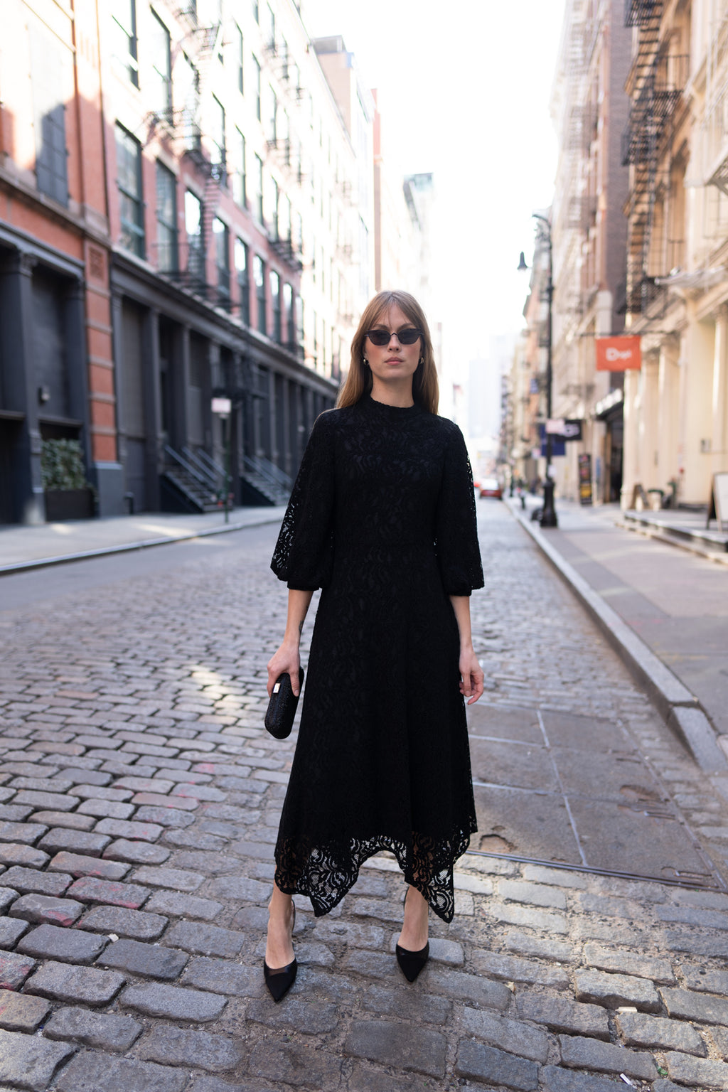 NOI-3330 BLACK VELVET LACE DRESS