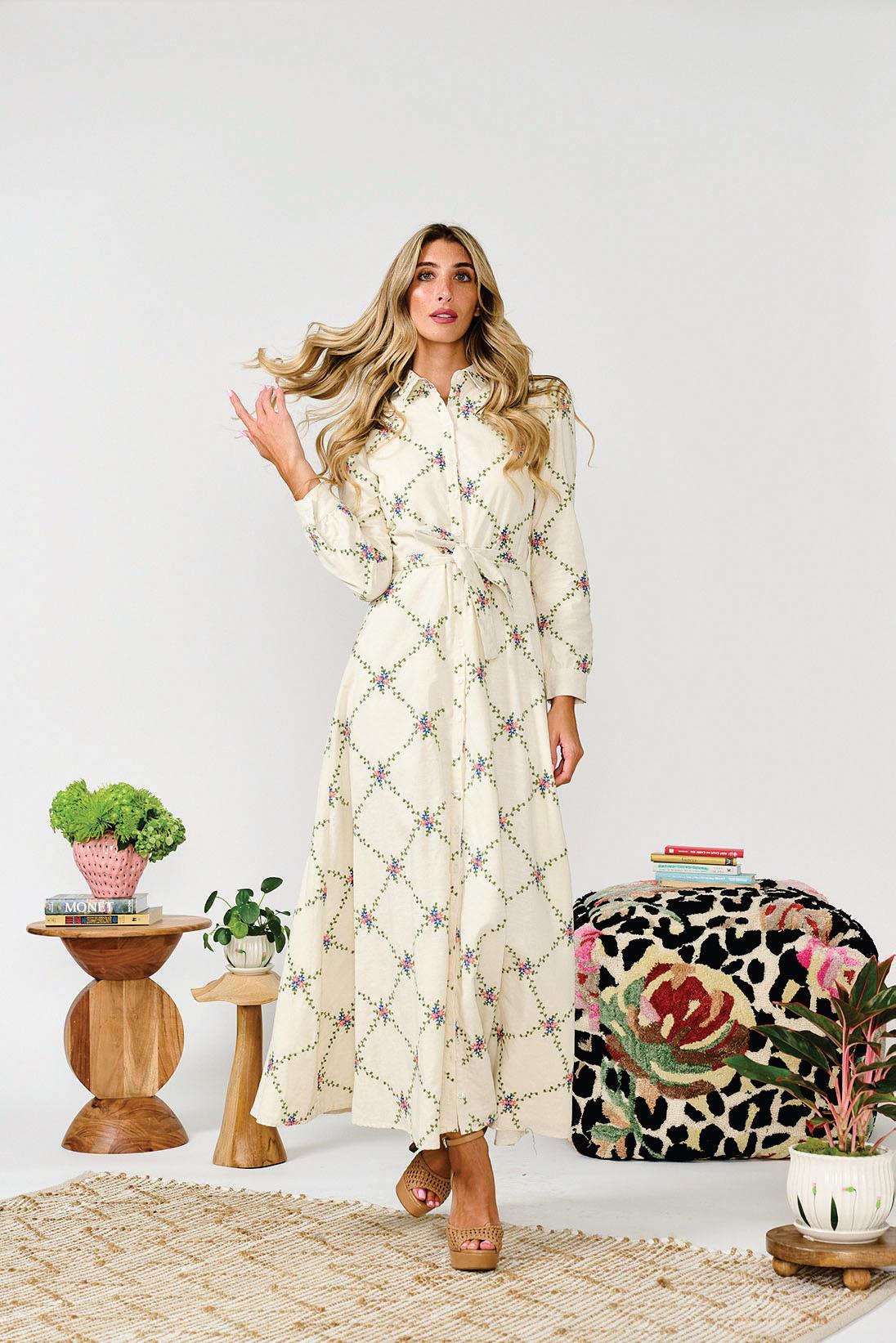 MIZ-333373 BEIGE EMBROIDERED DRESS