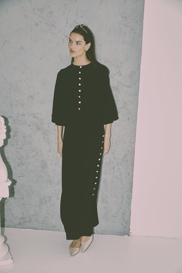 NOI-3423 BLACK DIAMANTE BUTTON DRESS