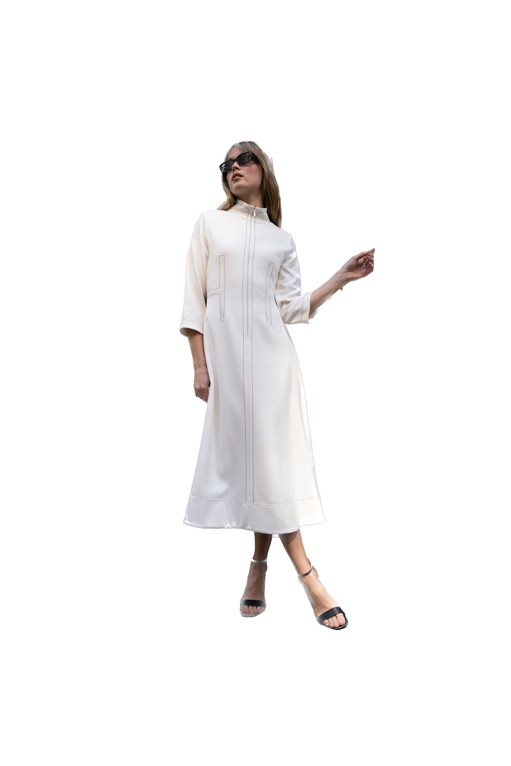 NOI-3335 CREAM WOOL STITCH DRESS