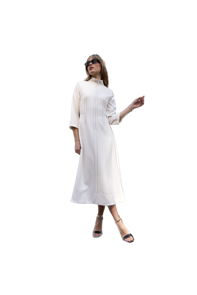 NOI-3335 CREAM WOOL STITCH DRESS