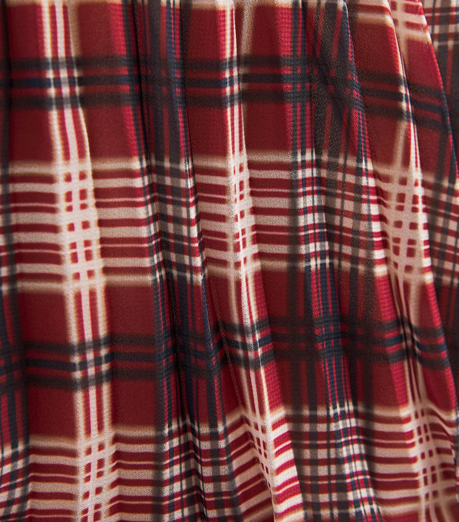 SPO-AW26-905M BURGUNDY CHECK CHIFFON DRESS