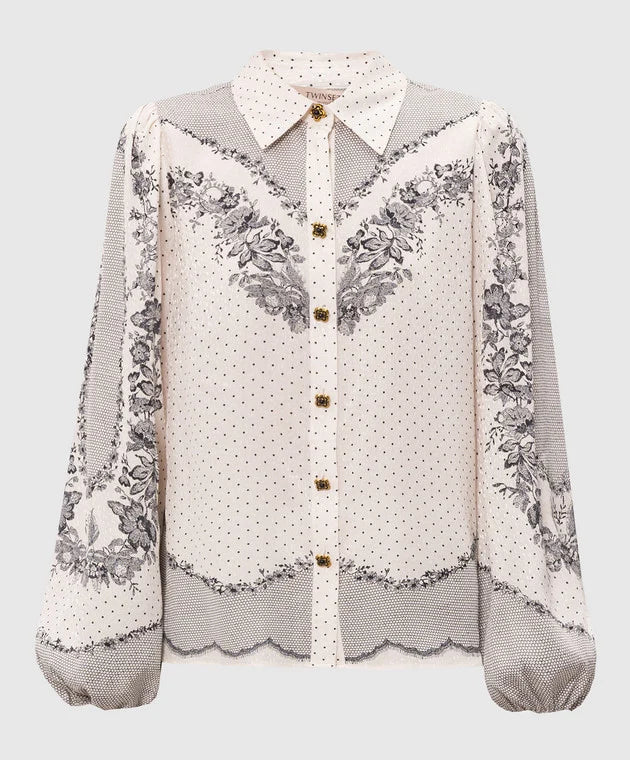 TWS-262TP267D IVORY&BLUE PRINT BLOUSE