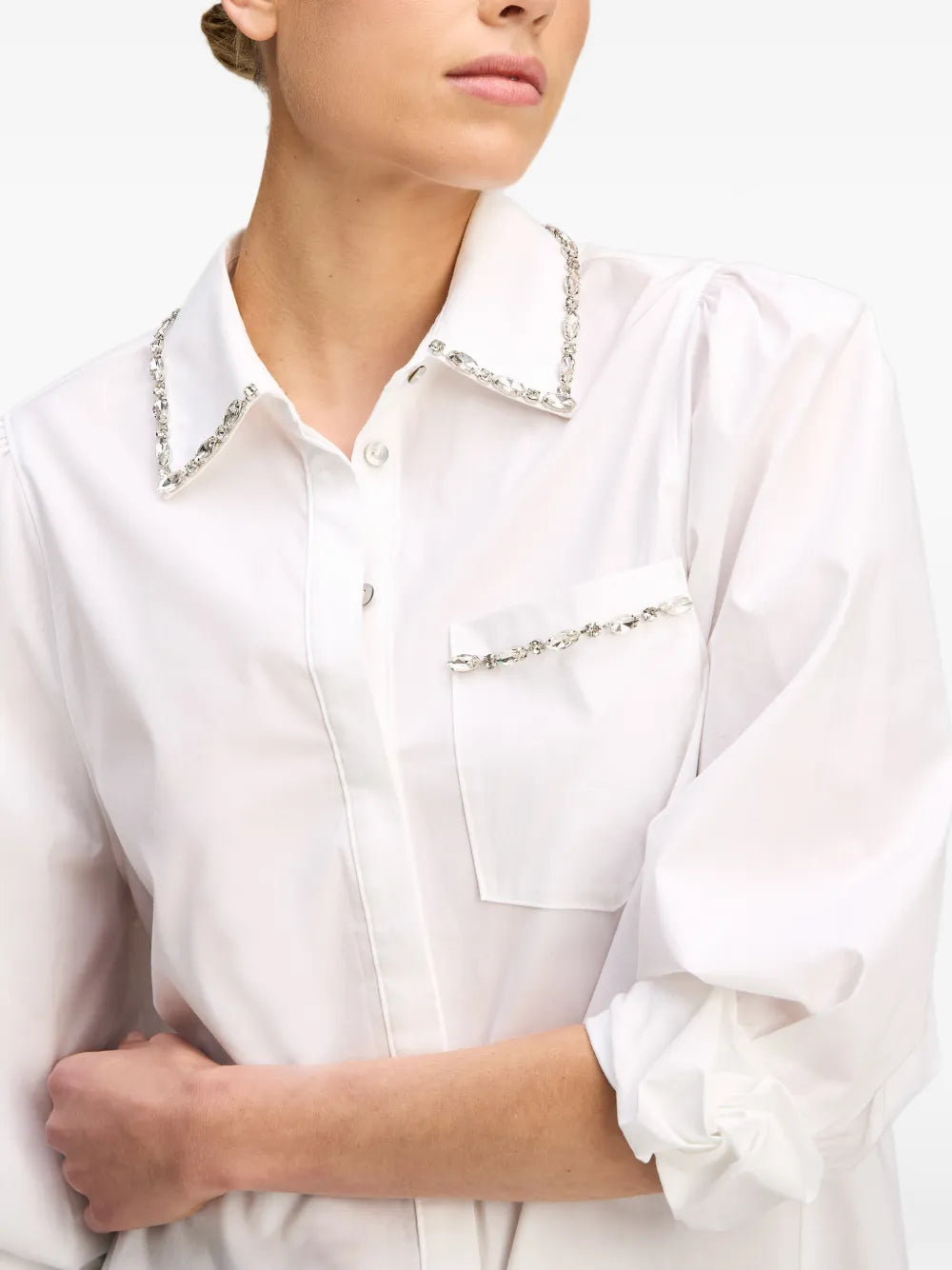 CQS-ZW2282A9321Z WHITE BEADED PUFF SLEEVE BLOUSE X