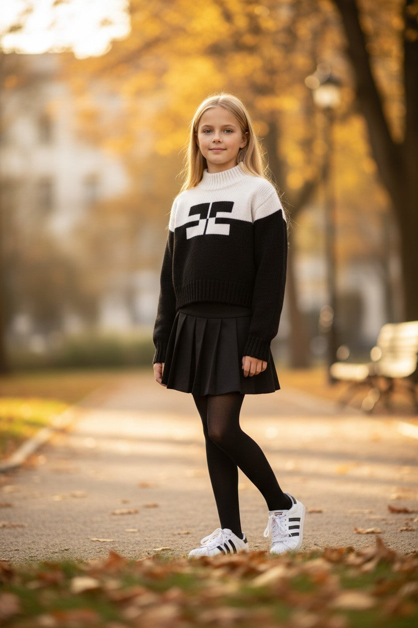 EFK-EFMA215 BLACK&WHITE CONTRAST KNIT TOP