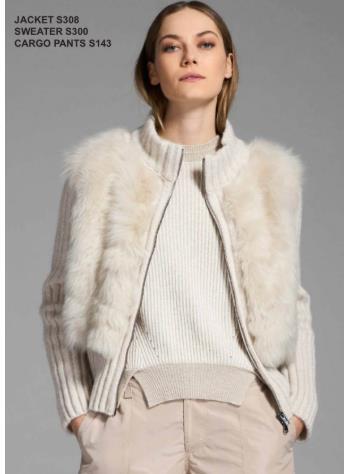 TRC-S308 ECRU ZIP FUR TOP