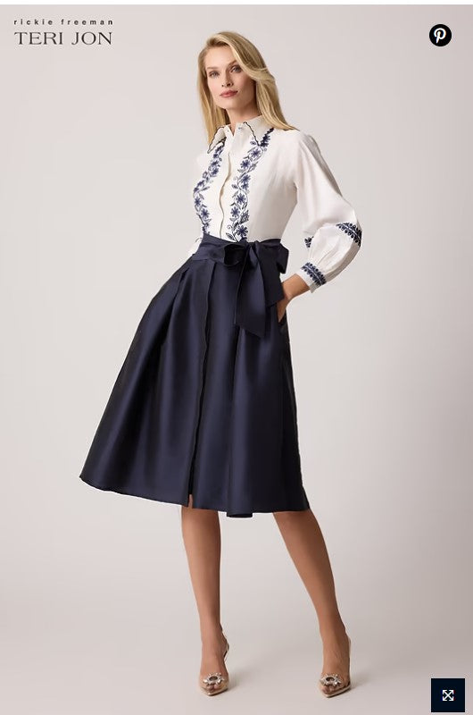 TRJ-259247 TAFFETA WHITE & NAVY DRESS