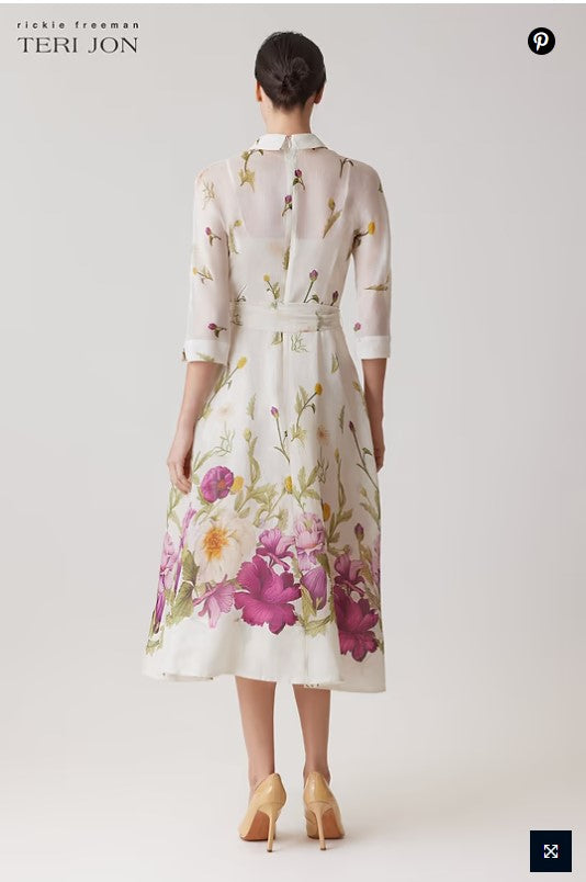 TRJ-25903 IVORY MULTI SILK DRESS