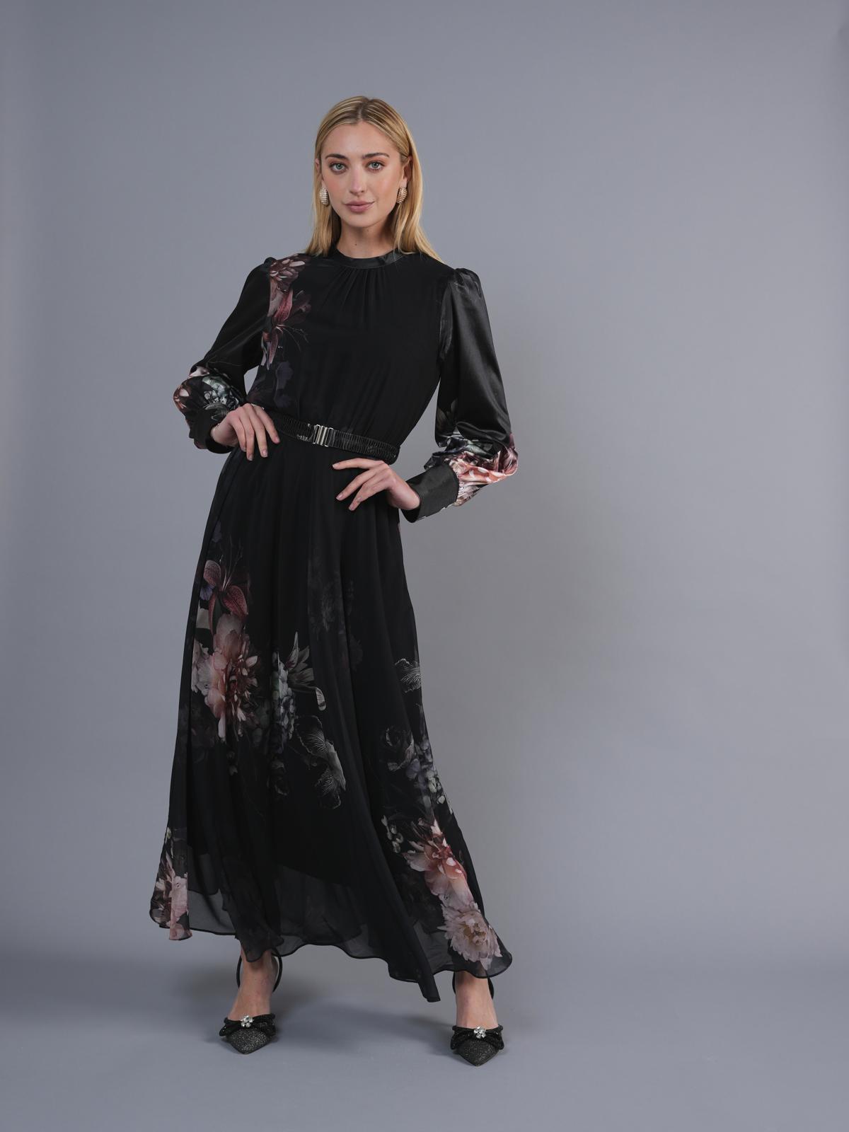 MIKADO 4051 BLACK SATIN PRINT DRESS