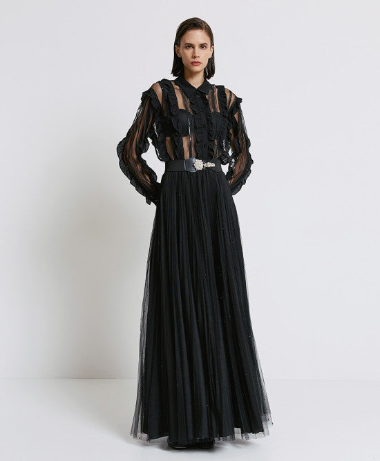 ACC-44-7013-781 BLACK FRILL BLOUSE