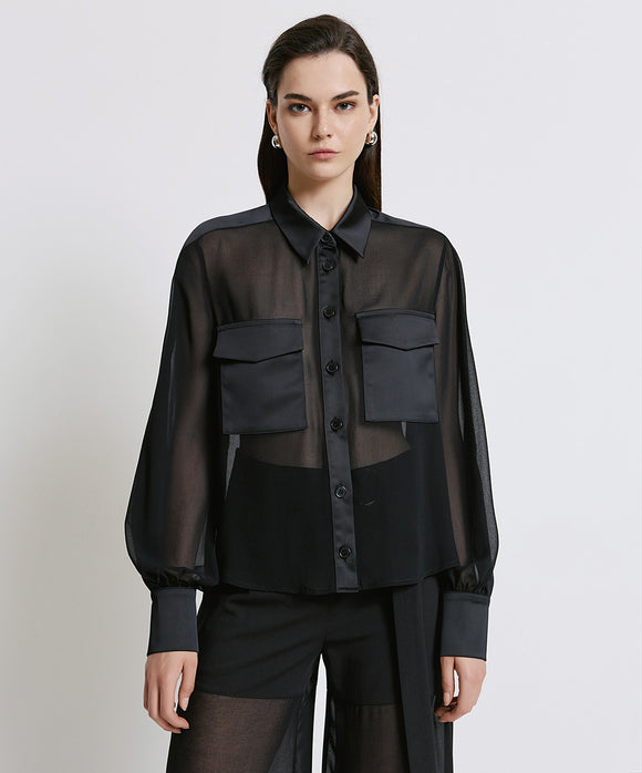 ACCESS-44-7031-528 BLACK ORGANZA BLOUSE