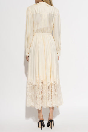 SPO-AW26-064M YELLOW VISCOSE LACE PLEATED DRESS