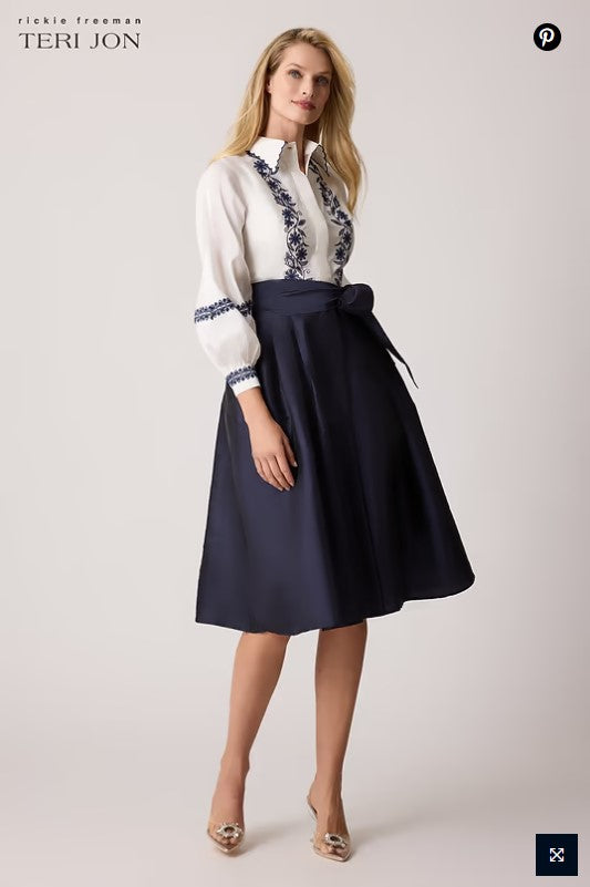 TRJ-259247 TAFFETA WHITE & NAVY DRESS