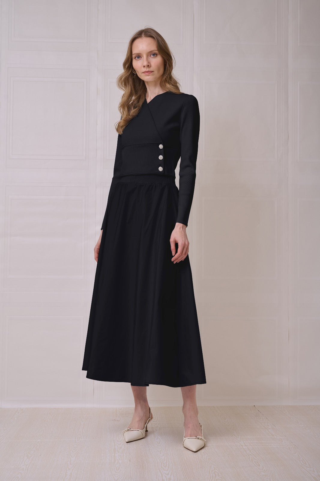 ROP-RPS2508 BLACK RHINESTONE WRAP TOP