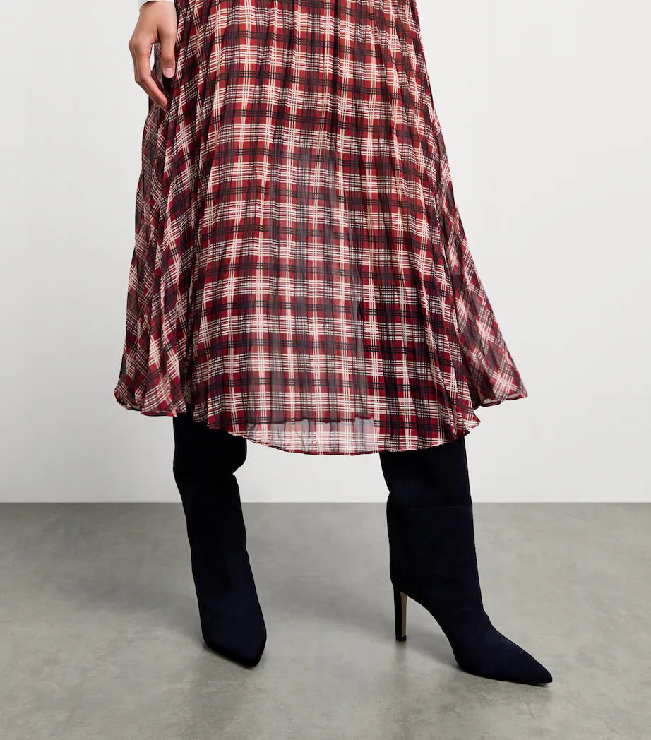 SPO-AW26-905M BURGUNDY CHECK CHIFFON DRESS