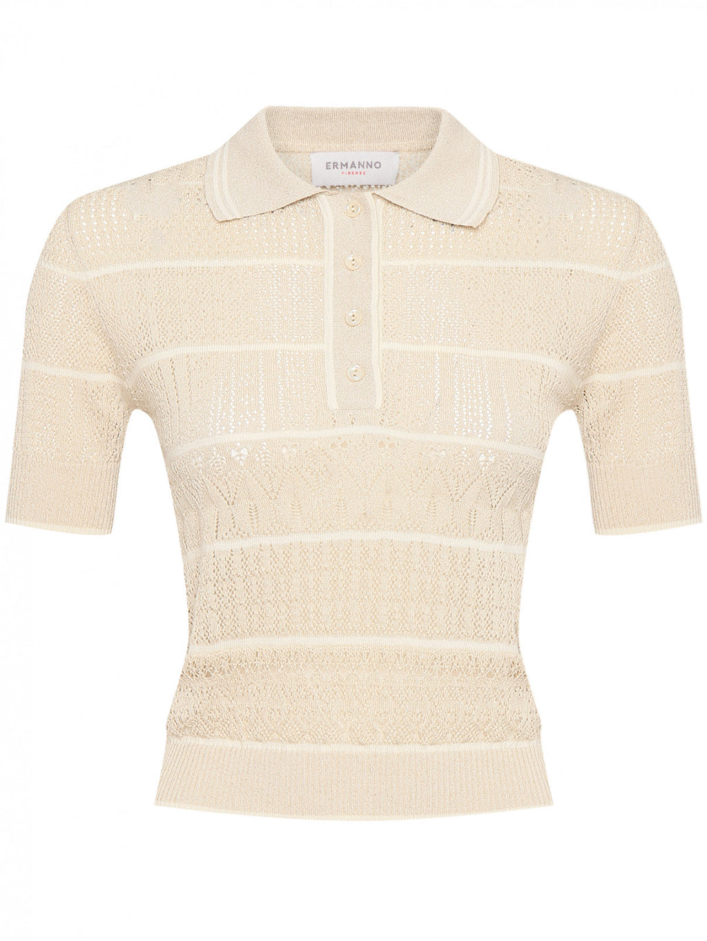 ERF-D48EM031E83 BEIGE CROCHET POLO TOP