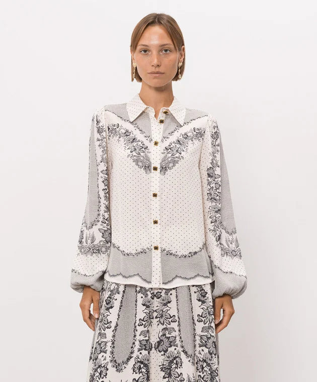 TWS-262TP267D IVORY&BLUE PRINT BLOUSE