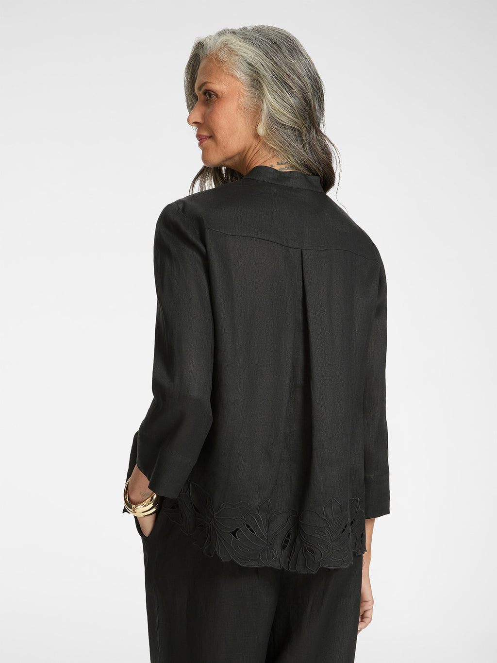 ELM-5009P000302N BLACK EMBROIDERED LINEN SHIRT