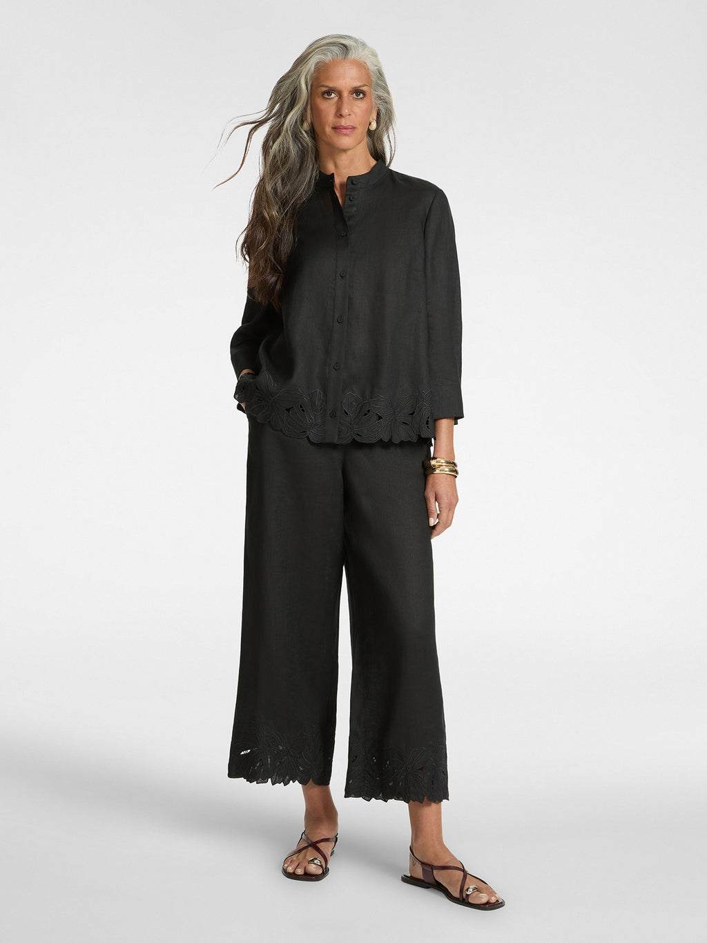 ELM-5009P000302N BLACK EMBROIDERED LINEN SHIRT
