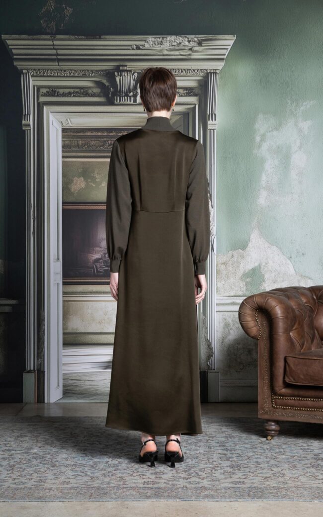 SHS-30 5010/I OLIVE SATIN&KNIT DRESS