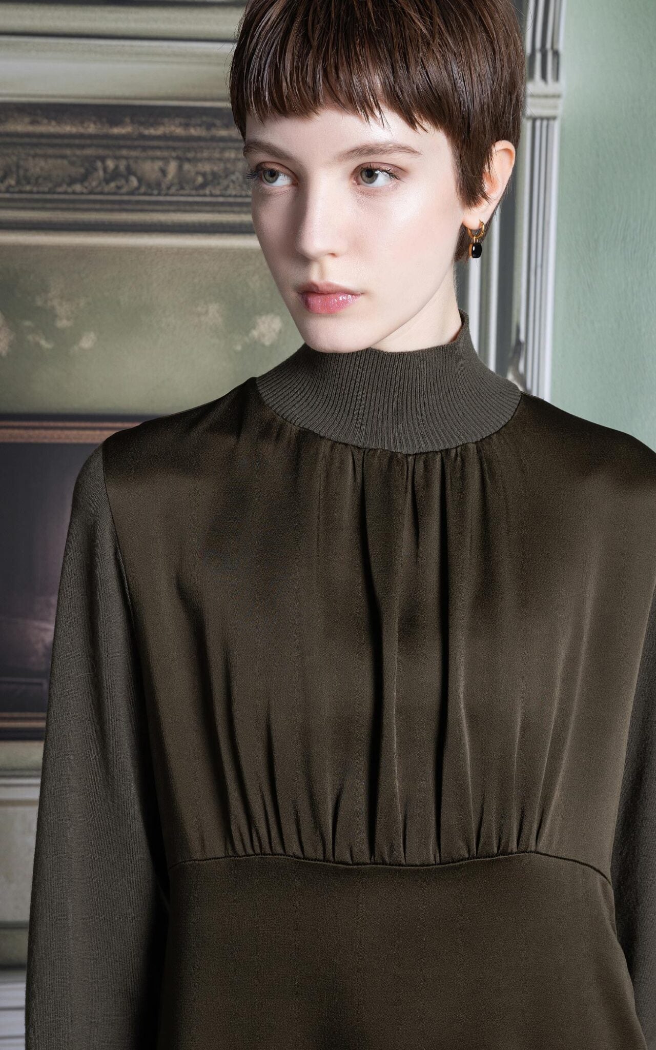 SHS-30 5010/I WINE SATIN&KNIT DRESS