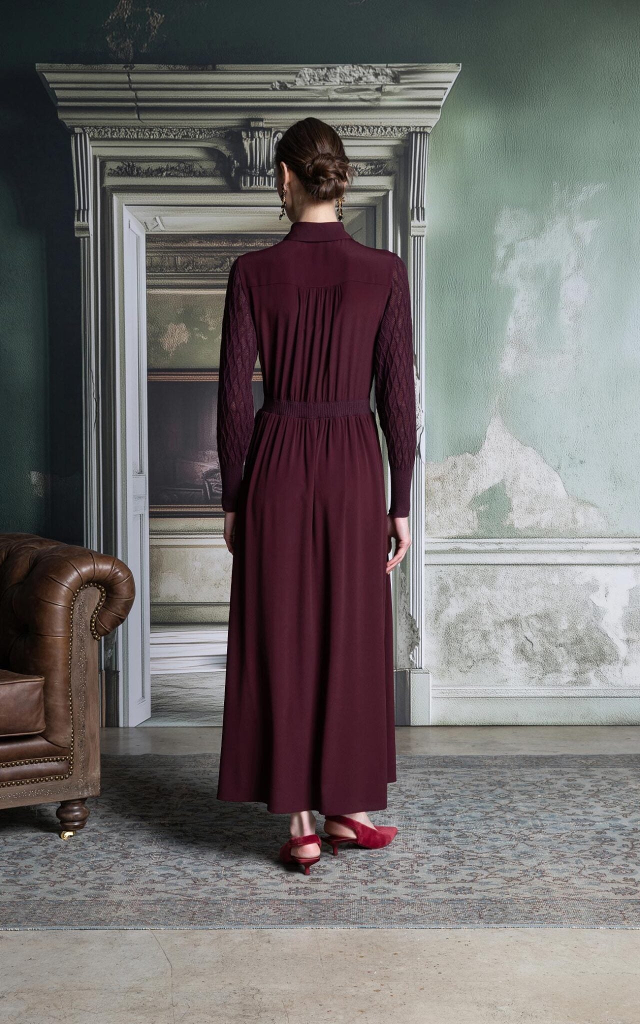 SHS-30 5014/T WINE TEXTURED KNIT SLEEVE DRESS