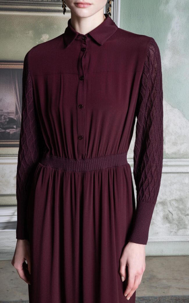 SHS-30 5014/T WINE TEXTURED KNIT SLEEVE DRESS