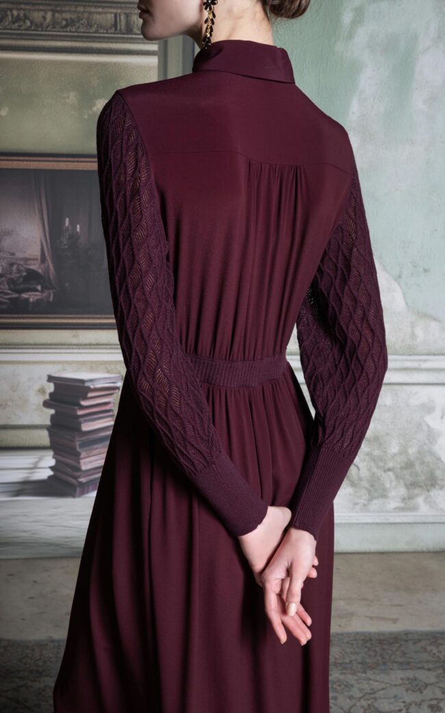 SHS-30 5014/T WINE TEXTURED KNIT SLEEVE DRESS