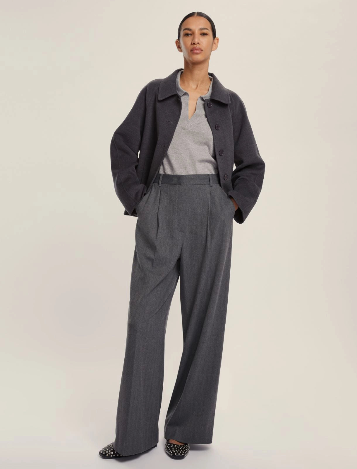 EBM-252508601 CLIP MELANGE GREY WOOL JACKET